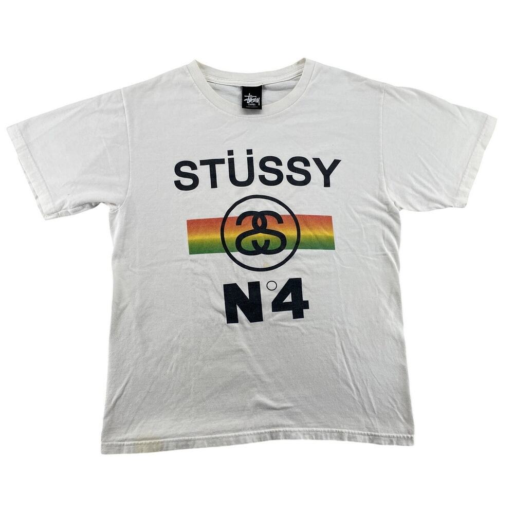 Stüssy No. 4 Rainbow Logo Graphic Tee White Men’s Small Streetwear Shirt